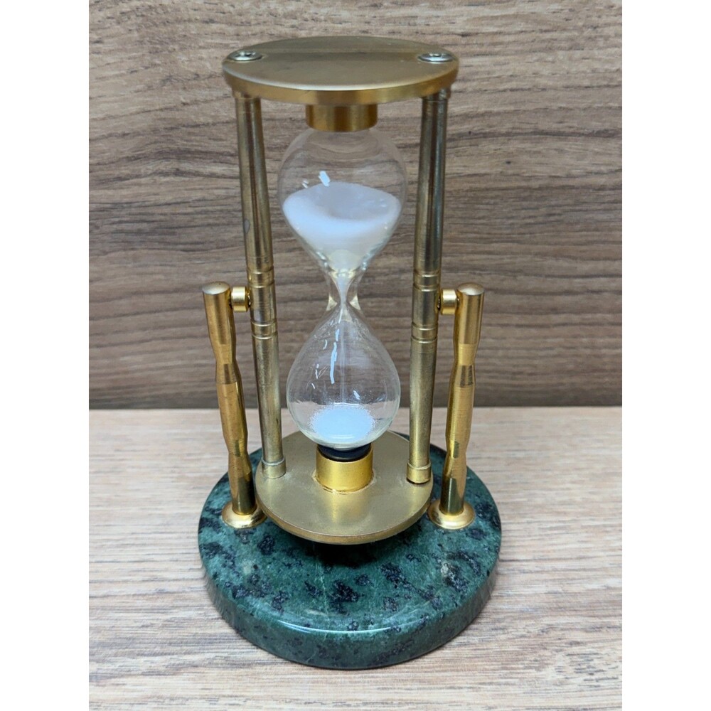 Vintage 5" Brass Rotating Hourglass on Marble Base